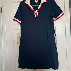 Tuckernuck Navy Dress with Red and Cream Stripe Trim